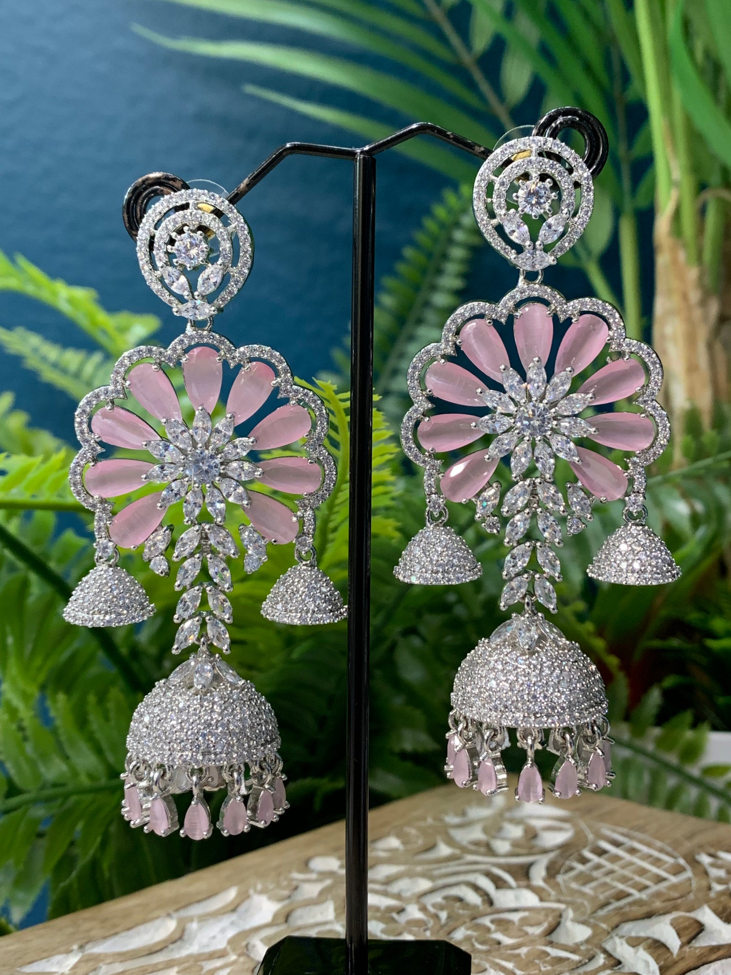 American Diamond Ad Cz Earring Crystal Stone Details Silver Emerald Green