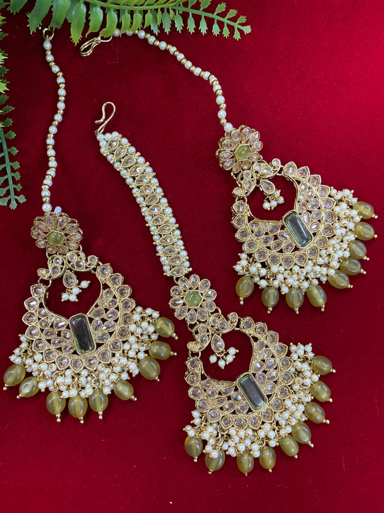 Polki chandbali style earring with matching Tikka Linda