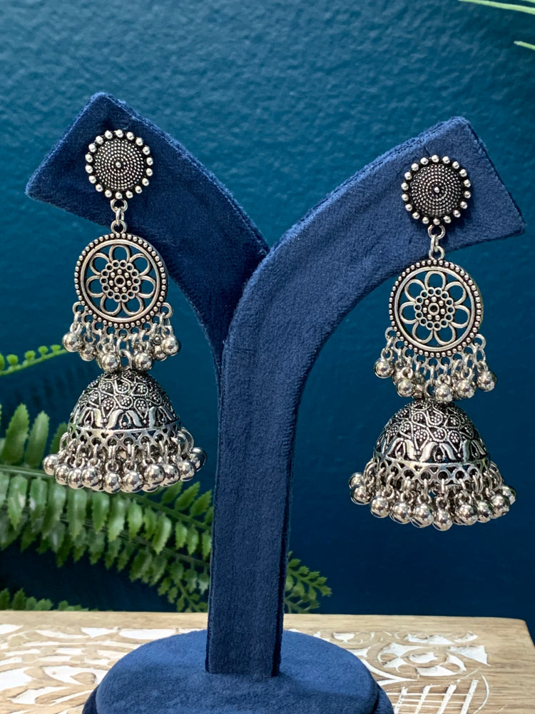 Black metal oxi German silver jhumki  earring