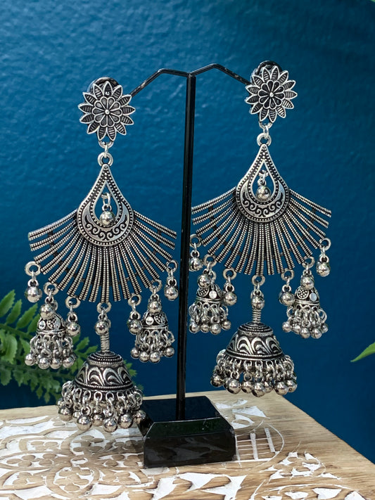 Black metal oxi German silver jhumki  earring