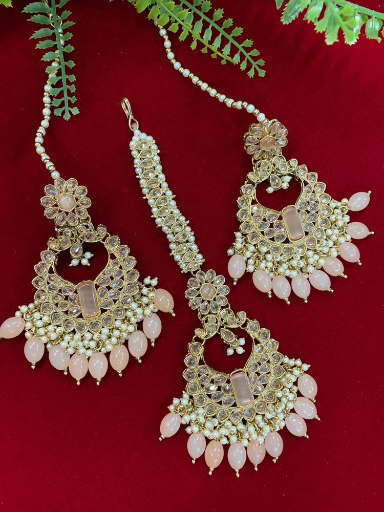 Polki chandbali style earring with matching Tikka Linda