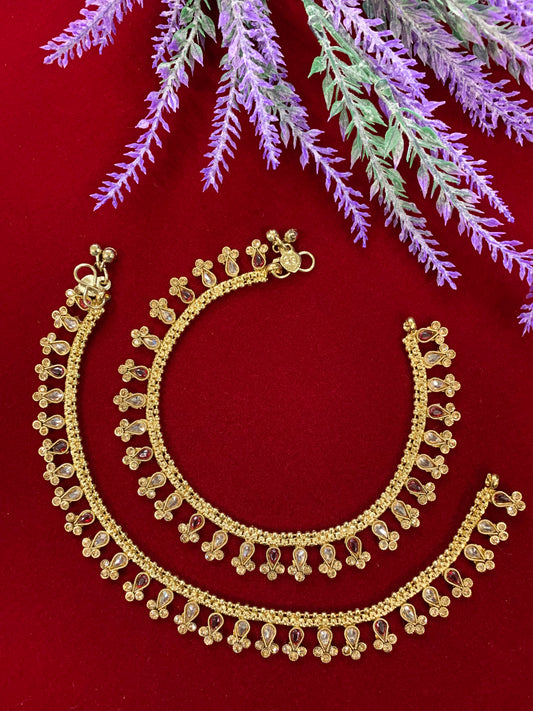 Antique Monalisa Polki payal/anklet maroon