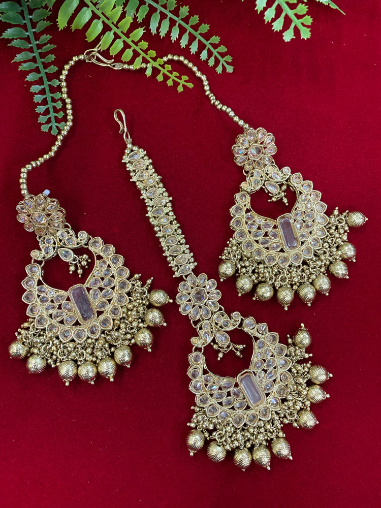 Polki chandbali style earring with matching Tikka Linda