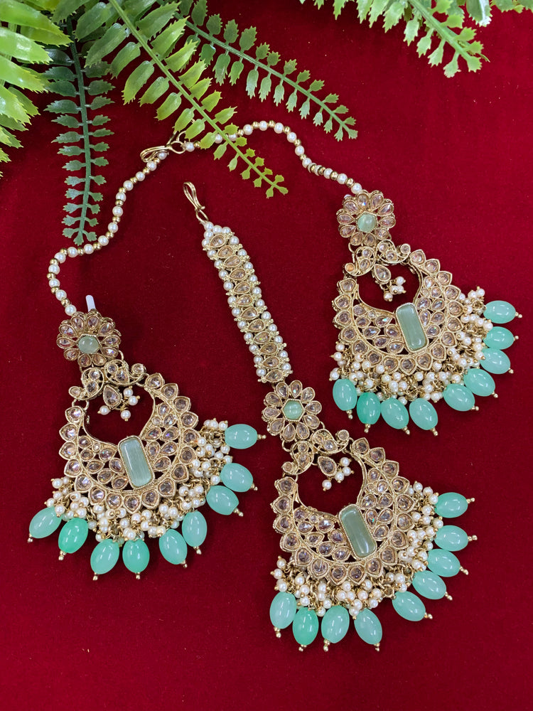 Polki chandbali style earring with matching Tikka Linda