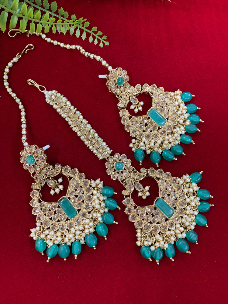 Polki chandbali style earring with matching Tikka Linda