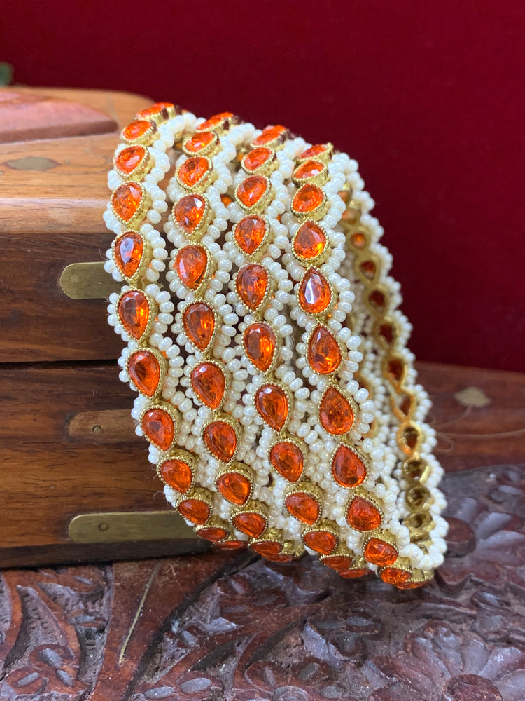 Reverse polki Sonia bangle orange monalisa with pearl details