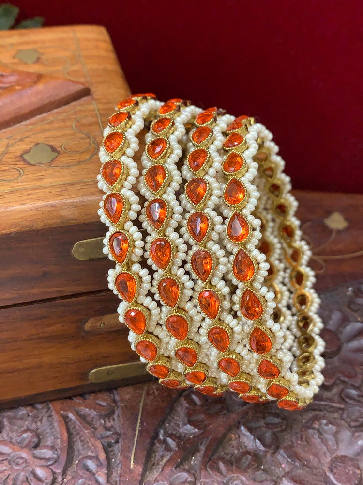 Reverse polki Sonia bangle orange monalisa with pearl details