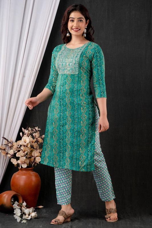 Kurti pant with Dupatta 3 piece set teal green