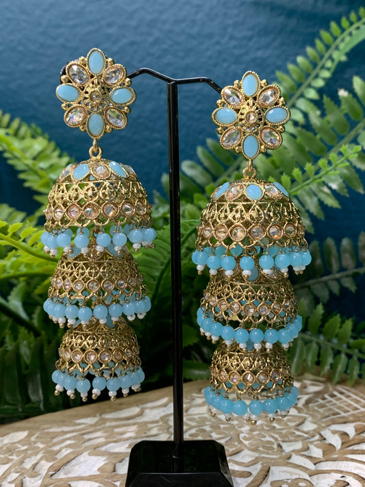 Zeena reverse polki Triple payer jhumki earring Tikka