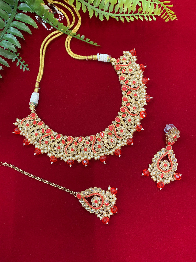 Reverse polki necklace roja in tomato red