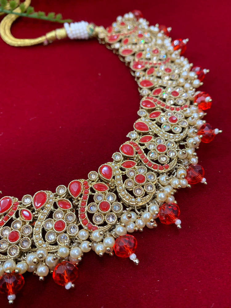 Reverse polki necklace roja in tomato red