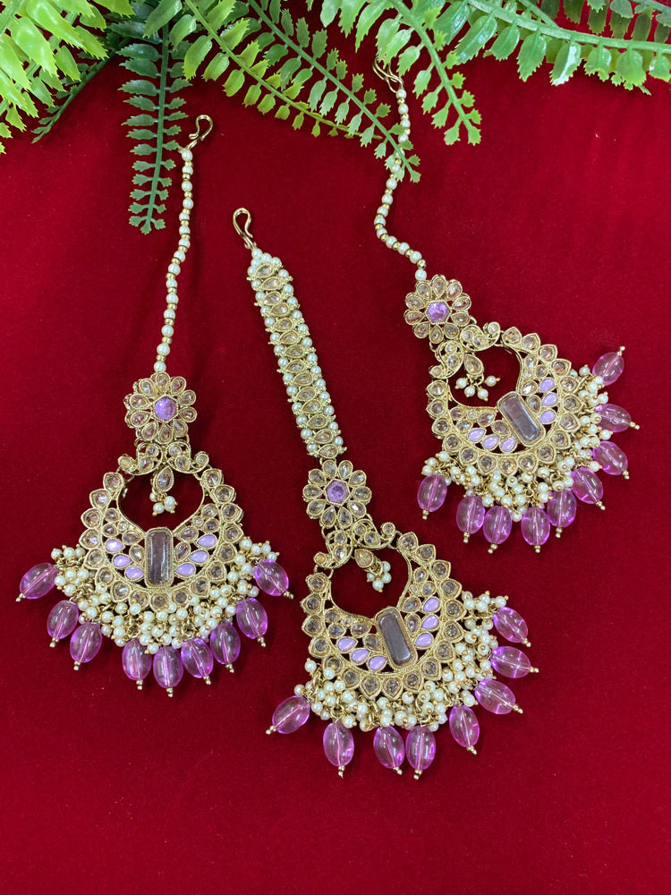 Polki chandbali style earring with matching Tikka Linda