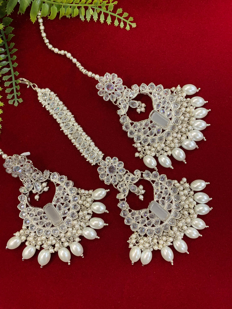 Polki chandbali style earring with matching Tikka Linda