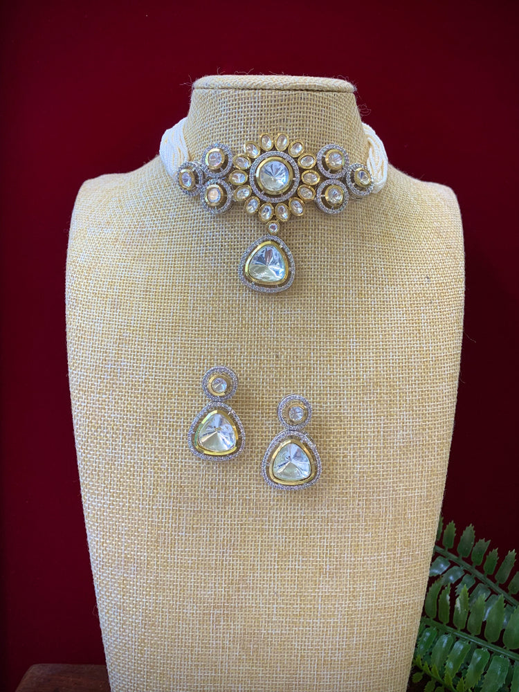 Uncut moissanite kundan choker necklace in Victorian plating