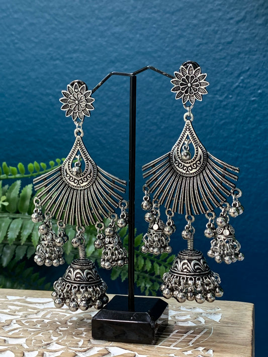 Black metal oxi German silver jhumki  earring