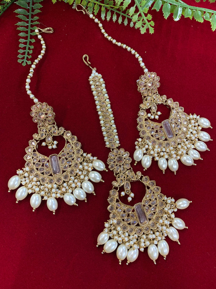 Polki chandbali style earring with matching Tikka Linda