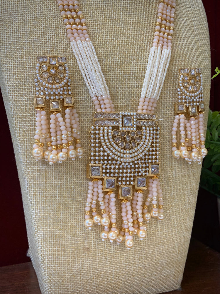 Anika polki long mala set gold polki and nude peach