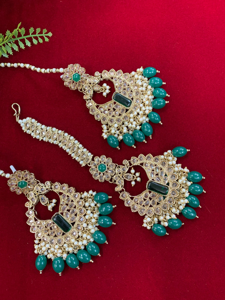 Polki chandbali style earring with matching Tikka Linda