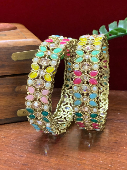 Kalinda reverse polki bangle with pearl multi color