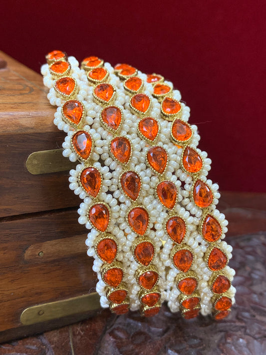 Reverse polki Sonia bangle orange monalisa with pearl details
