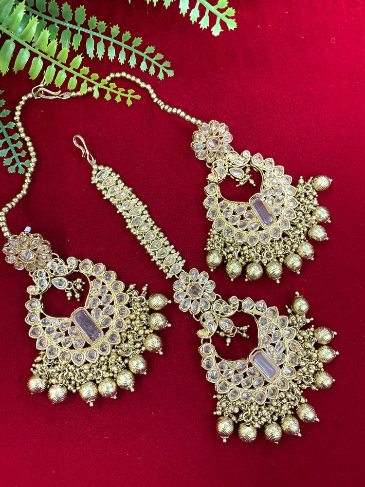 Polki chandbali style earring with matching Tikka Linda