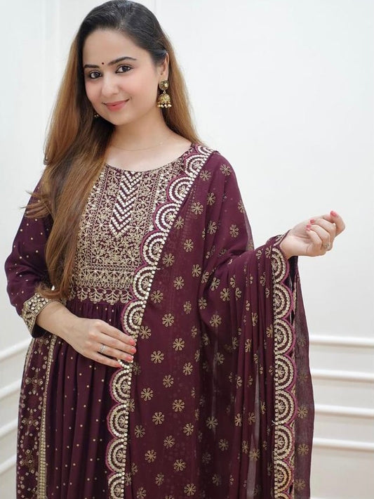 Kurti pant with Dupatta 3 piece set eggplant purple