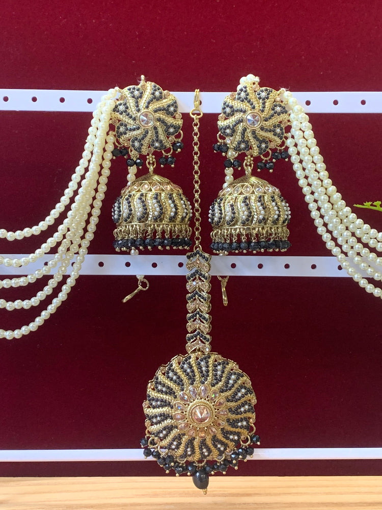 Bahubali jhumki tikka with 5 layers of pearl Sahare “Renuka”