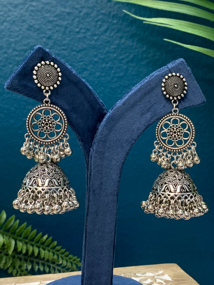 Black metal oxi German silver jhumki  earring