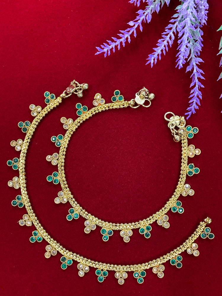 Antique Monalisa Polki payal/anklet emerald green