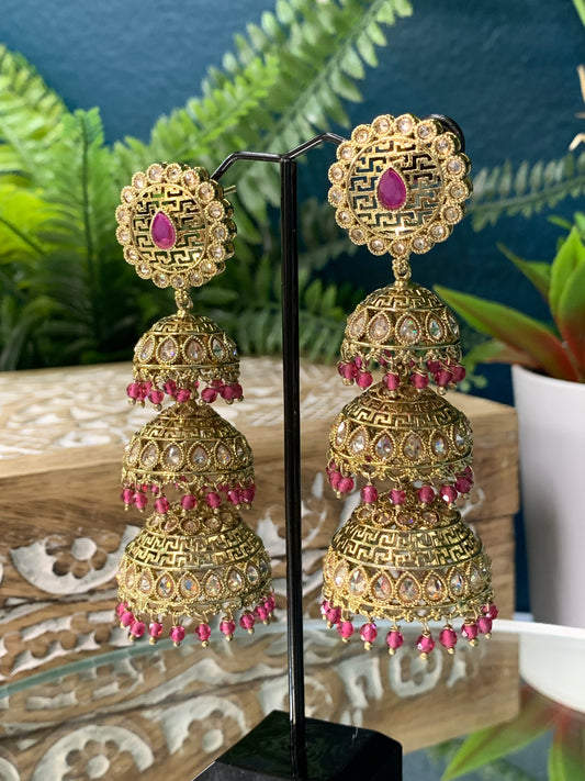 Marvii reverse polki Triple payer jhumki earring Tikka