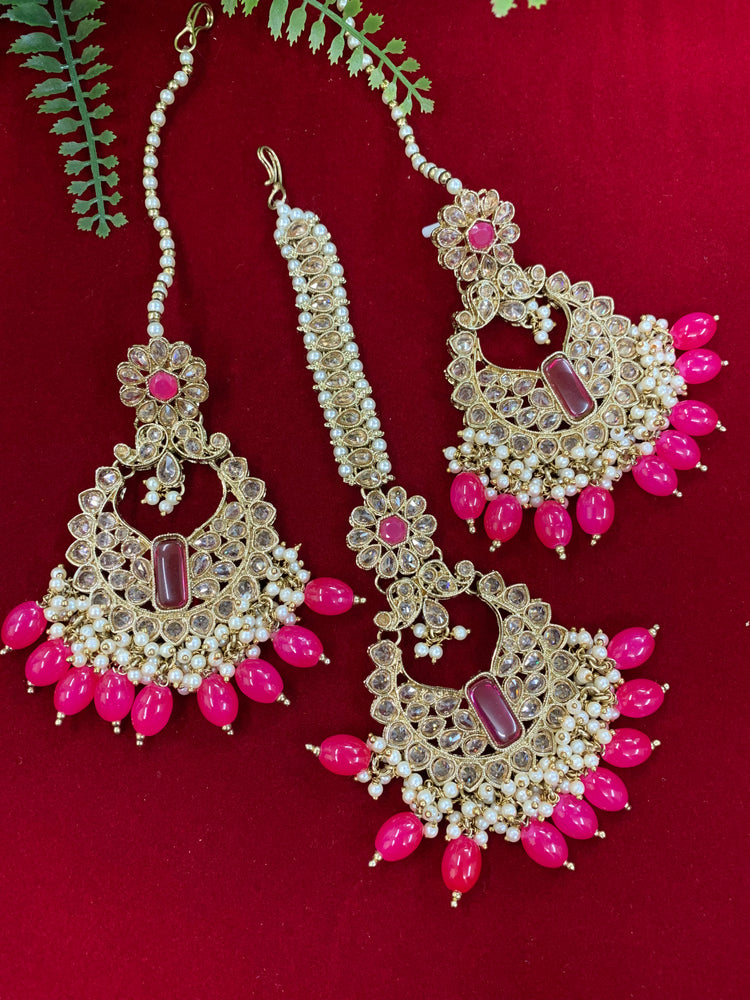 Polki chandbali style earring with matching Tikka Linda