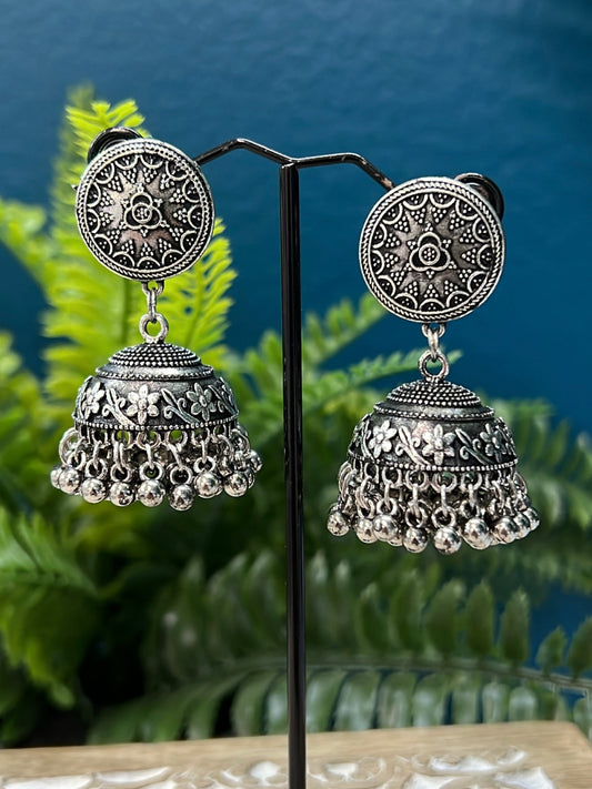 Black metal oxi German silver jhumki  earring