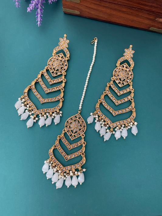 Medium to oversize polki earring tikka set