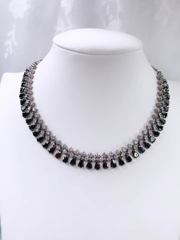 American diamond one line chain necklace in Victorian polish