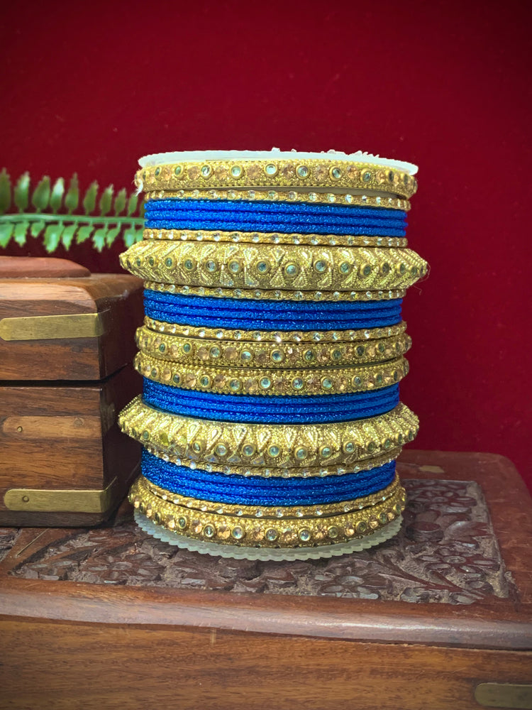 Royal blue metal churi bangle set