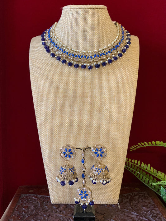 Reverse polki necklace with matching jhumki tikka