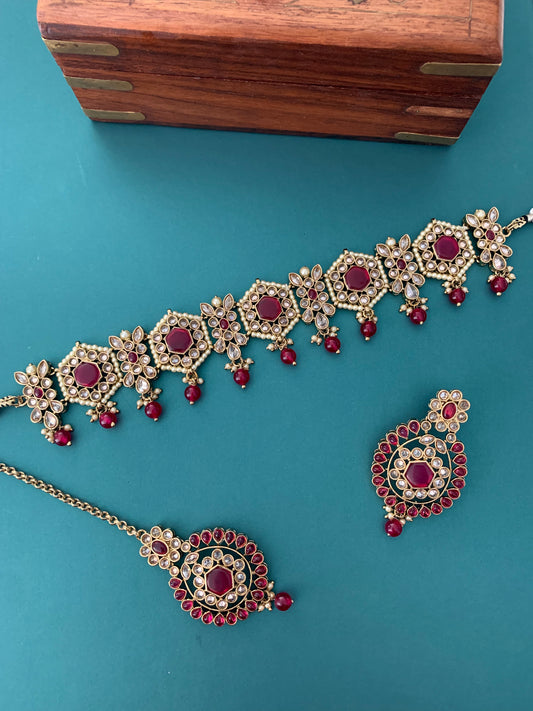 Smita polki choker in ruby red