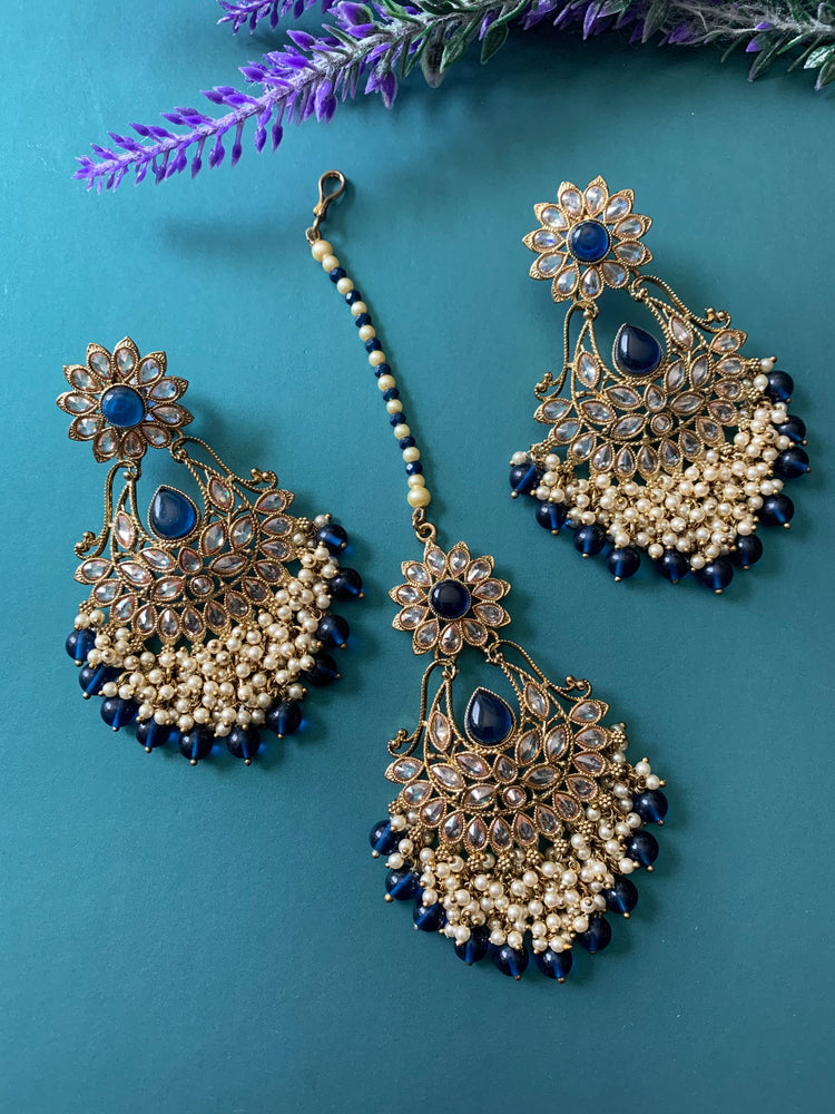 Manjeet polki earring tikka sapphire blue