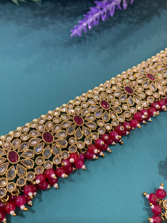 Reverse polki choker Kalki in Ruby red