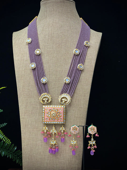 Meena kundan long mala Shanta in mauve pink/ lavender