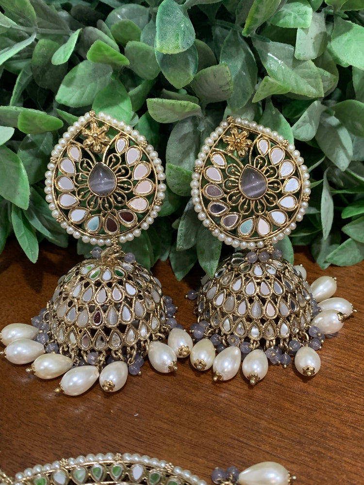 Mirror jhumki with oversize Tikka Nasima