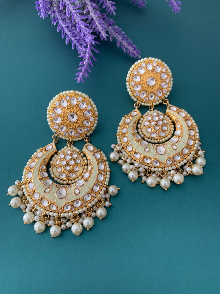 Uncut Kundan designer chandbali earring in white