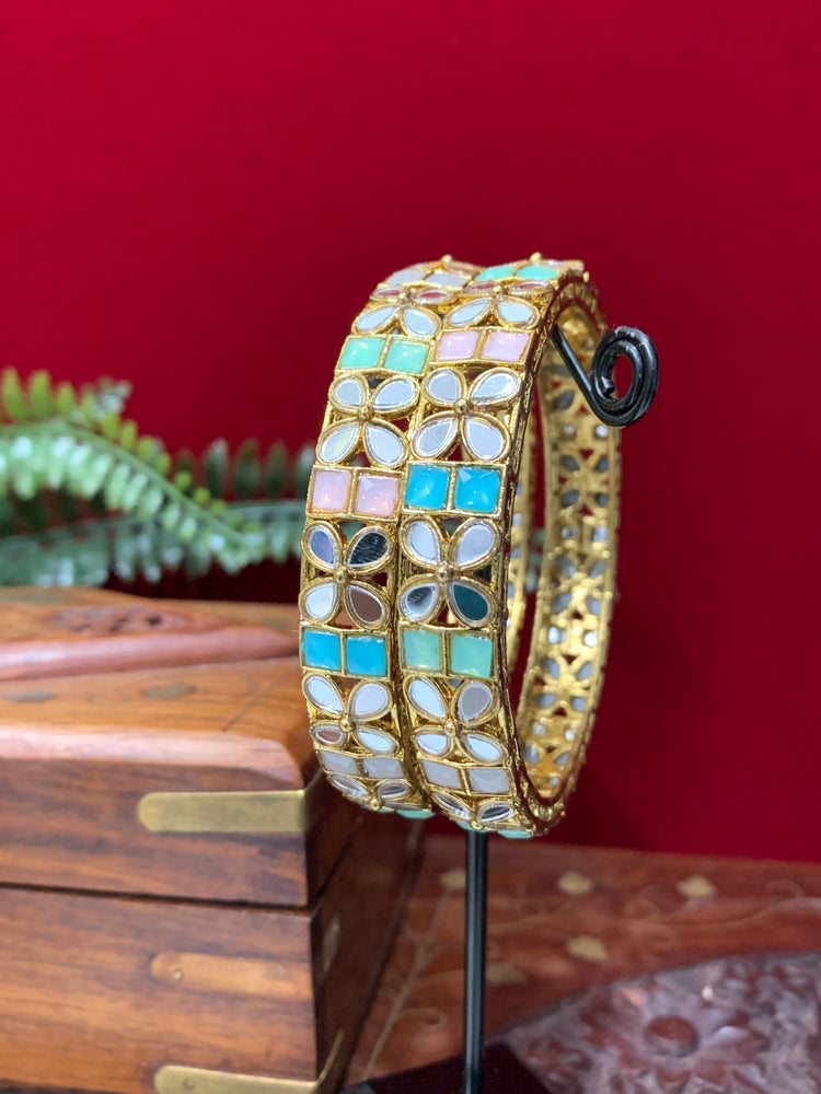 Mirror bangles pachili style in pastel multi