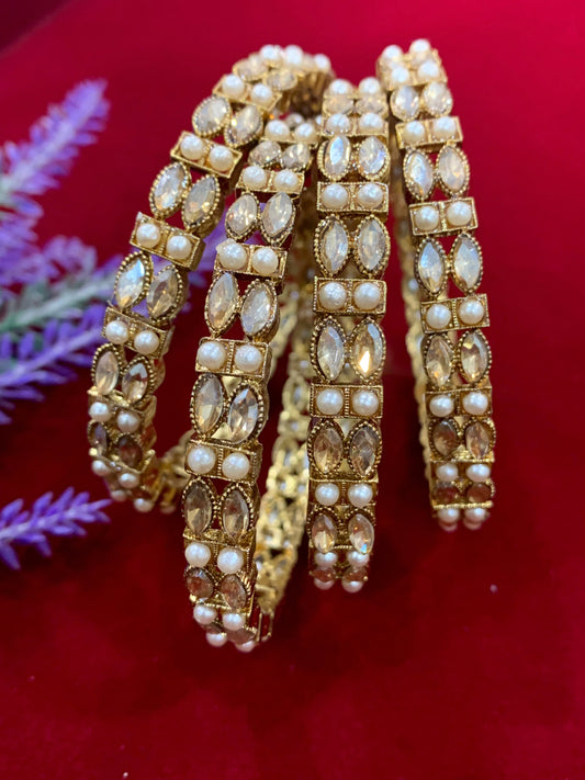 Antique polki bangles with pearl details