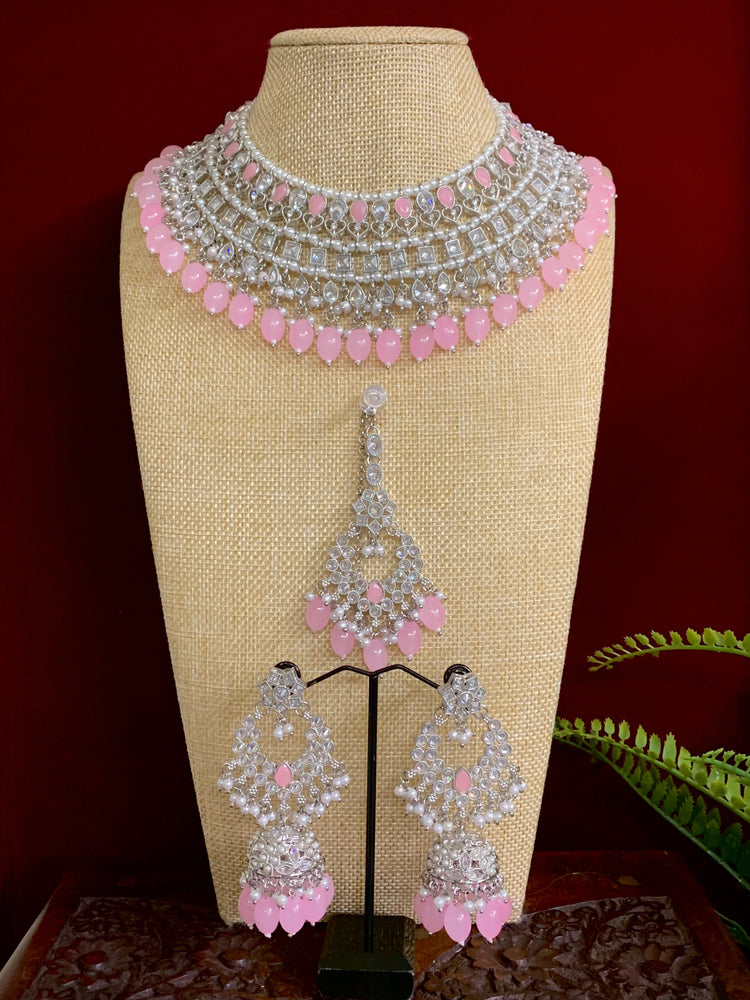 Tylor Reverse polki semi bridal necklace with matching jhumki tikka