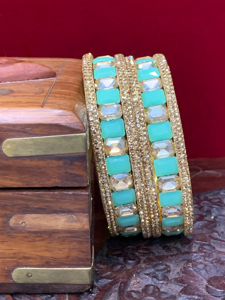 Mint green Rhinestone bangle with monalisa stone and crystal work