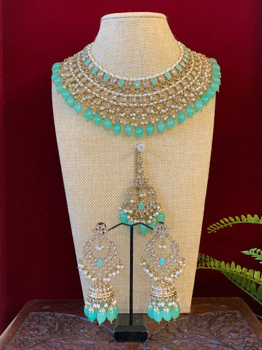 Tylor Reverse polki semi bridal necklace with matching jhumki tikka