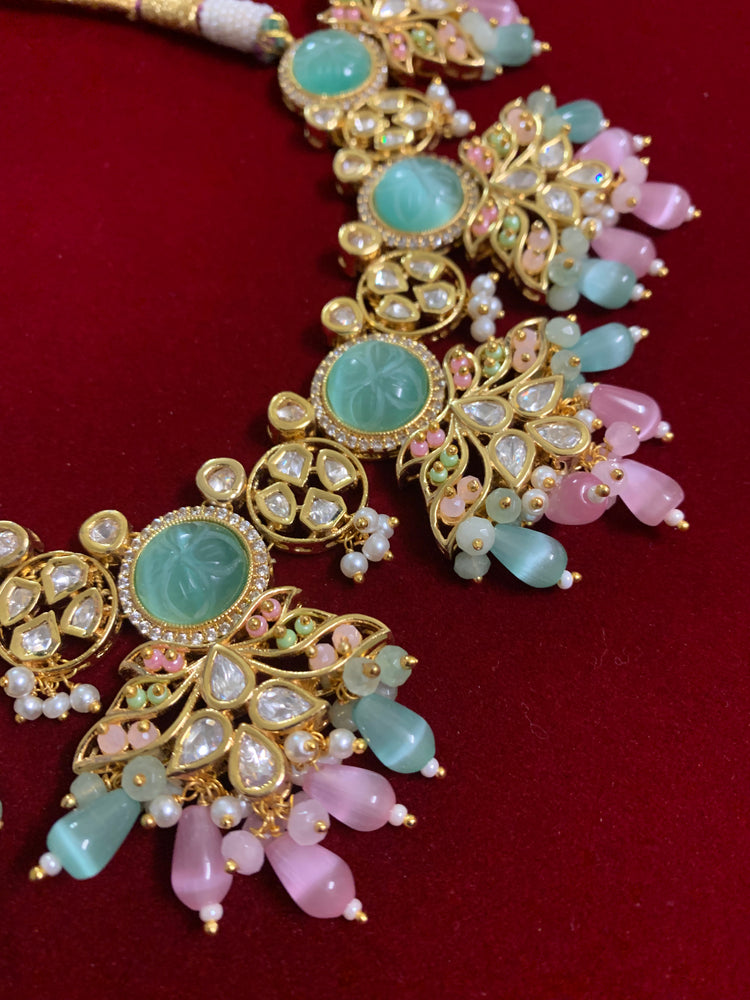 Anila moissanite kundan necklace in pastel multi