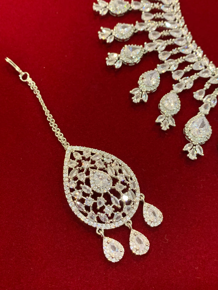 American diamond silver  necklace set