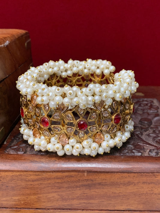 Original Pakistani bangle/ bracelet with pearl details and zircon stone